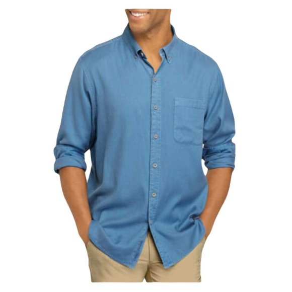 Tommy Bahama Men's Huntington Herringbone Long Sleeve Shirt Bengal Blue Small - Picture 1 of 2